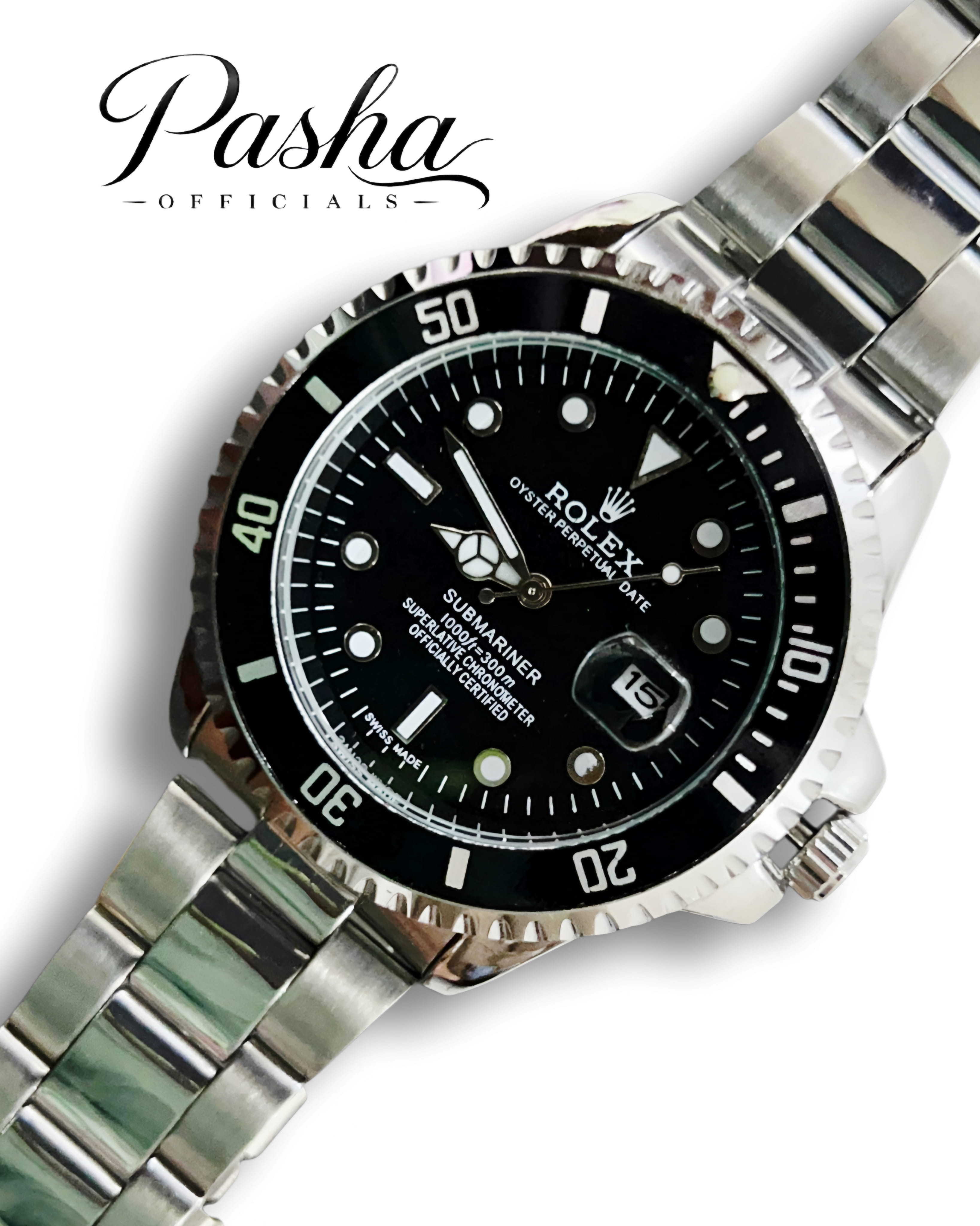 Rolex Submariner Style Stainless Steel Men's Watch – Black Dial Premium Chain Watch